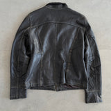 Vintage Faded Black Leather Jacket with Contrast Stitching