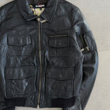 Segura Black Leather Multi-Pocket Bomber Jacket