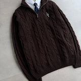 Brown Cable-Knit Quarter Zipper