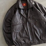 Vintage 90s Lion King Dark Brown Leather Bomber Jacket