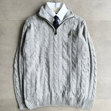 Grey Cable-Knit Quarter Zipper