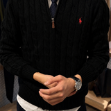 Black Cable-Knit Quarter Zipper