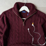 Maroon Cable-Knit Quarter Zipper