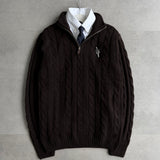 Brown Cable-Knit Quarter Zipper