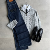Grey Cable-Knit Quarter Zipper