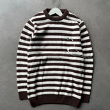 Brown & White Striped Ribbed Knit Sweater
