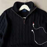 Black Cable-Knit Quarter Zipper
