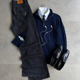Navy Cable-Knit Quarter Zipper