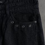 Washed Black Rivet Wide-Leg Jeans