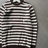 Brown & White Striped Ribbed Knit Sweater