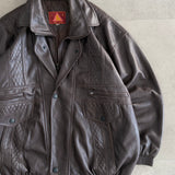 Vintage 90s Lion King Dark Brown Leather Bomber Jacket