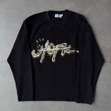 Black Graphic Waffle Knit