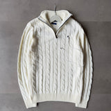 White Cable-Knit Quarter Zipper