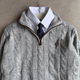 Grey Cable-Knit Quarter Zipper
