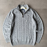 Grey Cable-Knit Quarter Zipper