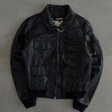 Segura Black Leather Multi-Pocket Bomber Jacket