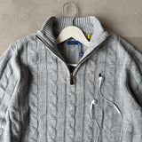 Grey Cable-Knit Quarter Zipper