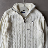 White Cable-Knit Quarter Zipper