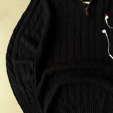 Black Cable-Knit Quarter Zipper