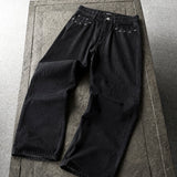 Washed Black Rivet Wide-Leg Jeans