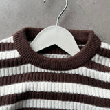 Brown & White Striped Ribbed Knit Sweater
