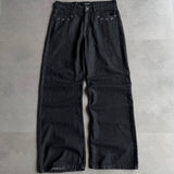 Washed Black Rivet Wide-Leg Jeans