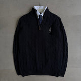 Black Cable-Knit Quarter Zipper