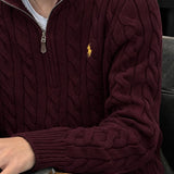 Maroon Cable-Knit Quarter Zipper