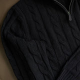 Brown Cable-Knit Quarter Zipper