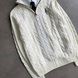 White Cable-Knit Quarter Zipper