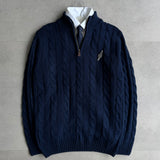 Navy Cable-Knit Quarter Zipper