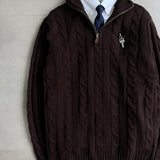 Brown Cable-Knit Quarter Zipper