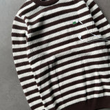 Brown & White Striped Ribbed Knit Sweater