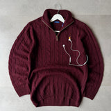 Maroon Cable-Knit Quarter Zipper