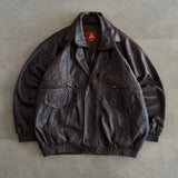 Vintage 90s Lion King Dark Brown Leather Bomber Jacket