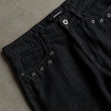 Washed Black Rivet Wide-Leg Jeans