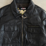 Segura Black Leather Multi-Pocket Bomber Jacket