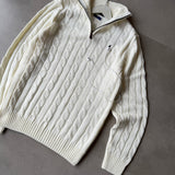 White Cable-Knit Quarter Zipper