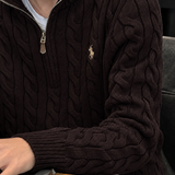 Brown Cable-Knit Quarter Zipper