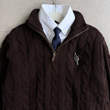 Brown Cable-Knit Quarter Zipper
