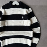 Cable Knit Rugby Stripe-Sweater
