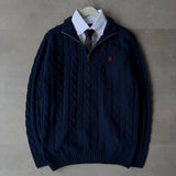 Navy Cable-Knit Quarter Zipper