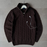 Brown Cable-Knit Quarter Zipper