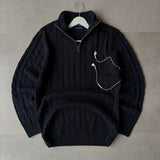 Black Cable-Knit Quarter Zipper