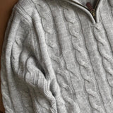 Grey Cable-Knit Quarter Zipper
