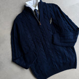Navy Cable-Knit Quarter Zipper
