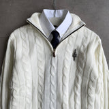 White Cable-Knit Quarter Zipper