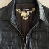 Segura Black Leather Multi-Pocket Bomber Jacket