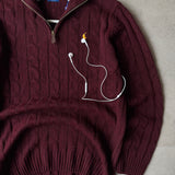 Maroon Cable-Knit Quarter Zipper