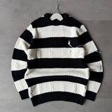 Cable Knit Rugby Stripe-Sweater